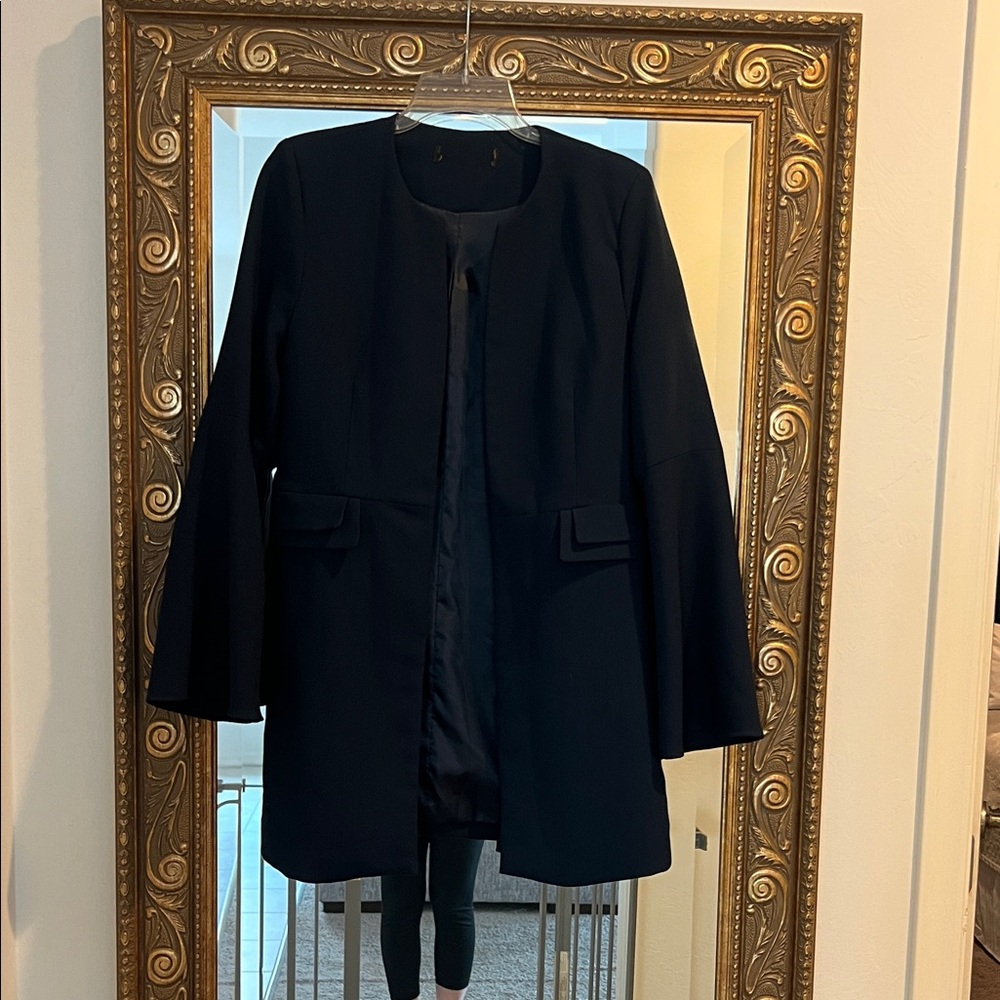 Bell sleeve navy blue Women's Coat